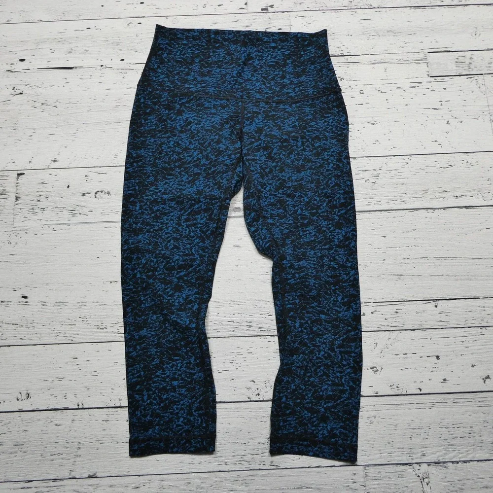 Lululemon Leggings Womens 8 Blue High Rise Capri Flecked Print Yoga‎ Athletic
